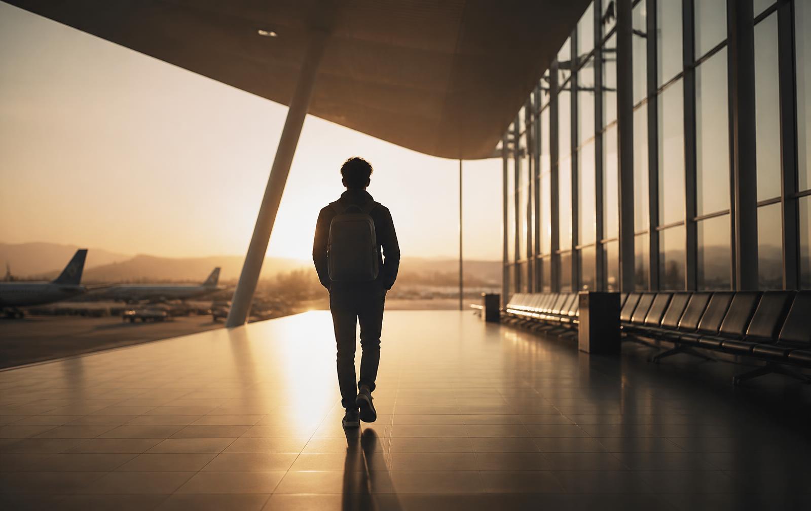 Voyageur à l'aéroport, accessoire de voyage discret